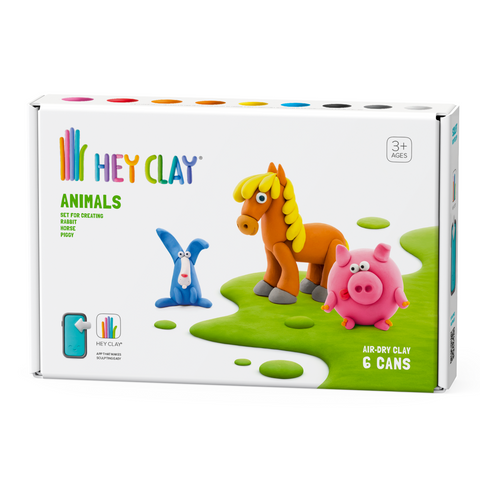 HeyClay 6 Potjes Speelklei | Varken, Paard en Konijn