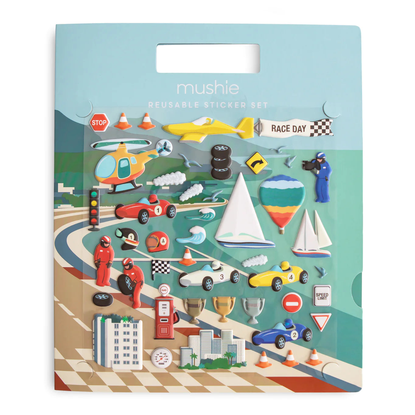 Mushie Sticker Boek Met Herbruikbare Stickers | Race Cars | De Gele Flamingo Mushie Sticker Boek Met Herbruikbare Stickers | Race Cars | De Gele Flamingo