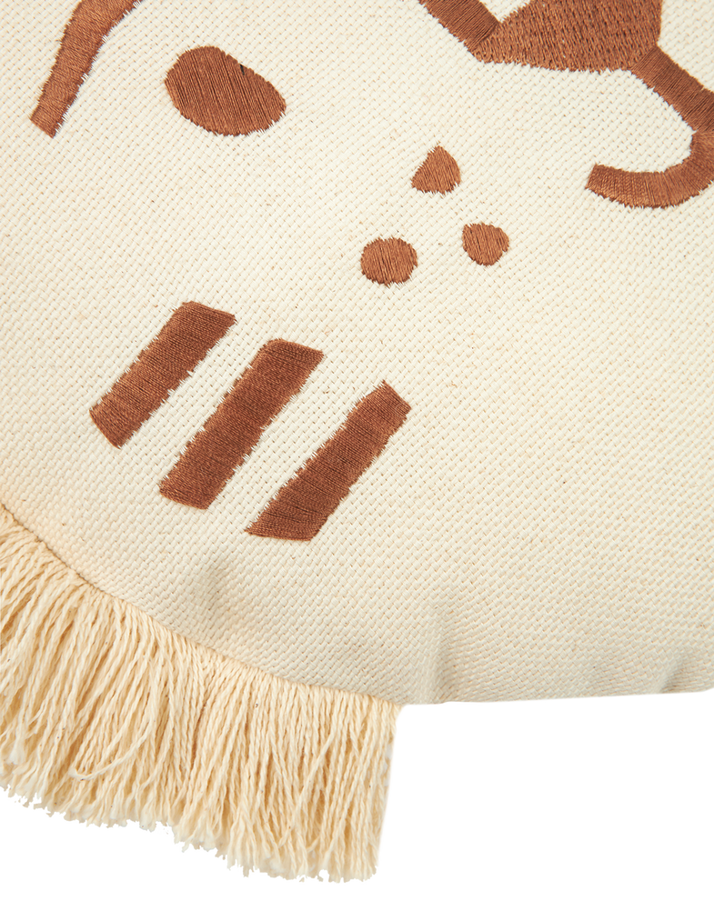 Nobodinoz Tiger Face Embroidery Kussen 35x30cm | Brown/ Natural