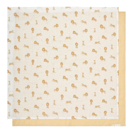 Little Dutch Swaddle Set Hydrofiele Doeken Safari Leo, de doeken van de set naast elkaar