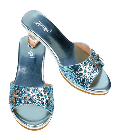 Souza Slipper Hak Ice Queen in blue metallic maat 27/28, verkleedslippers met hakje voor kinderen