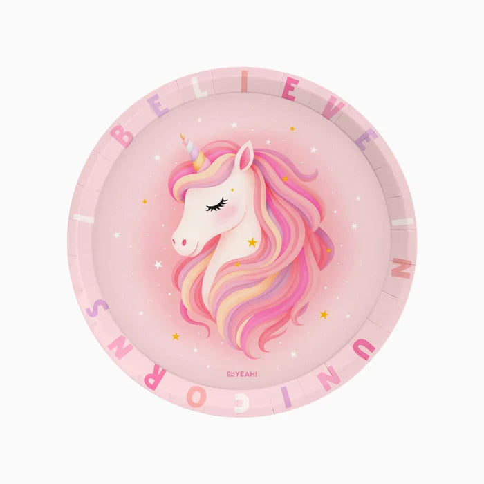 Oh Yeah Kartonnen Bordjes 6st Ø 23 cm | Roze Unicorn