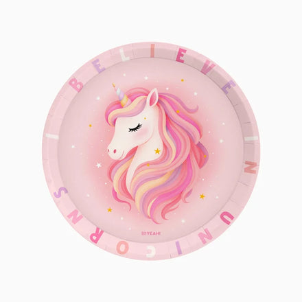 Oh Yeah Kartonnen Bordjes 6st Ø 23 cm | Roze Unicorn