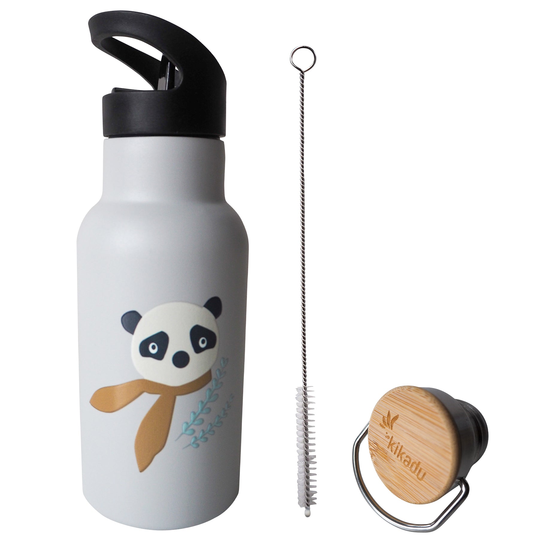 Kikadu Drinkfles | Panda Silver Grey