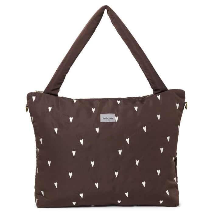 Studio Noos Diaper Bag Luiertas Met Rits | Brown Puffy Hearts