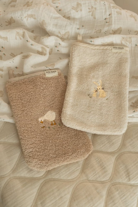 Little Dutch Washandjes Set Geborduurd Baby Bunny | Wit