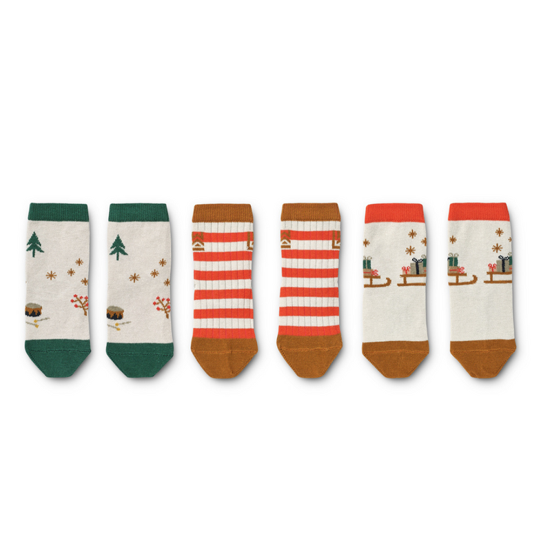 Liewood Silas Socks 3 pack | Christmas Holiday Sandy Mix
