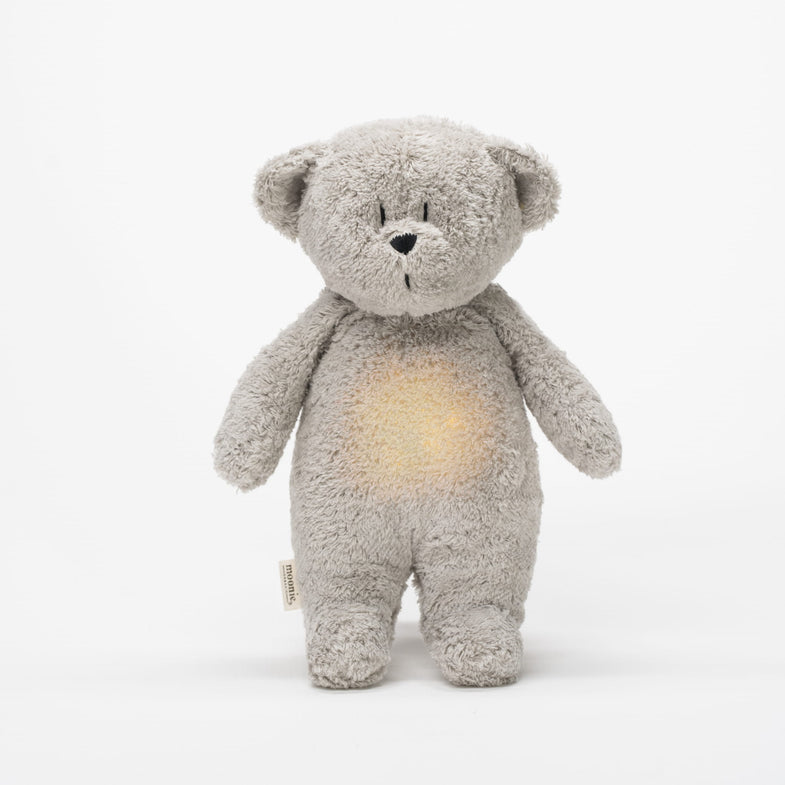 Moonie Knuffel Bear Hartslag en Licht | Grey Natur