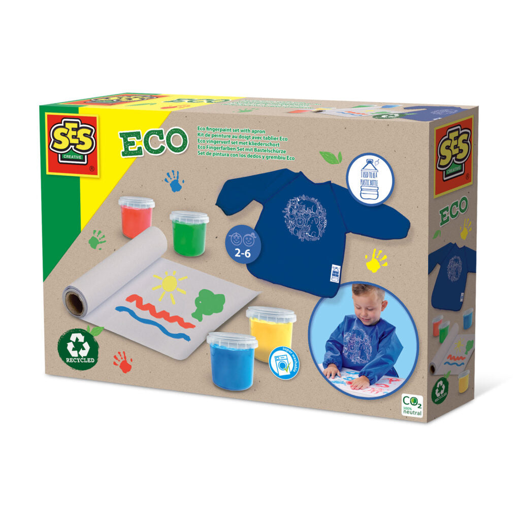 * SES Creative Eco Vingerverf Set Met Kliederschort
