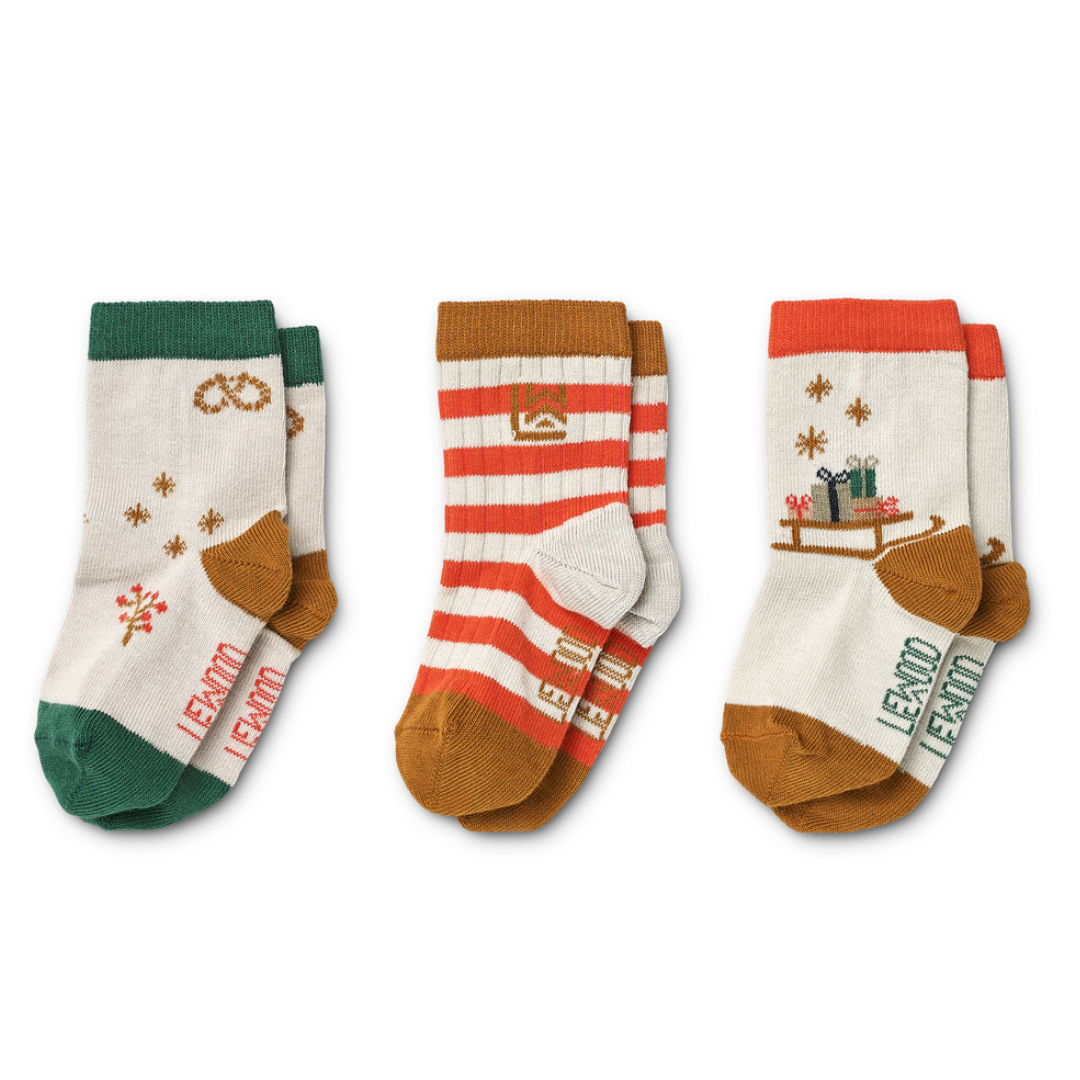 * Liewood Silas Socks 3 pack | Christmas Holiday Sandy Mix