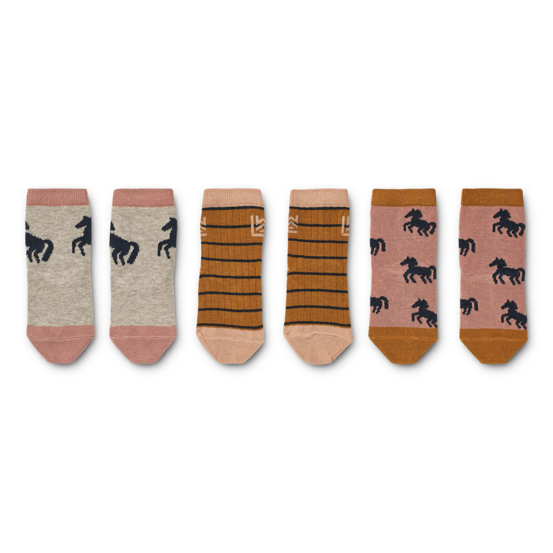 *  Liewood Silas Socks 3 pack | Horses - Dark Rosetta Mix