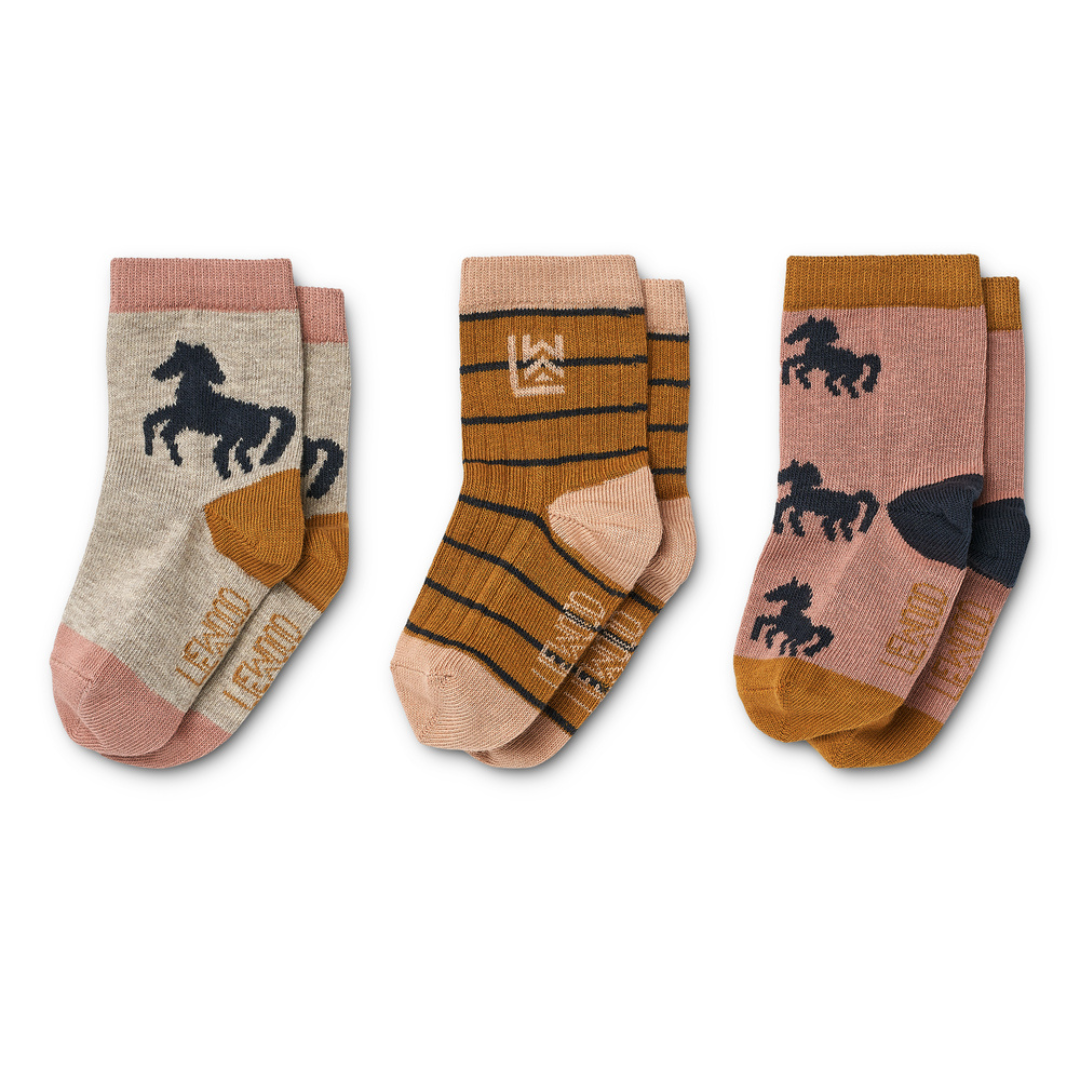 *  Liewood Silas Socks 3 pack | Horses - Dark Rosetta Mix