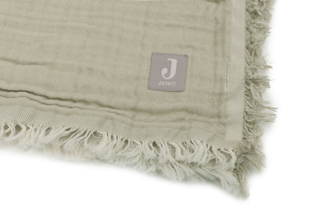 * Jollein Deken Ledikant 120x120cm | Fringe Olive Green/Ivory Gots