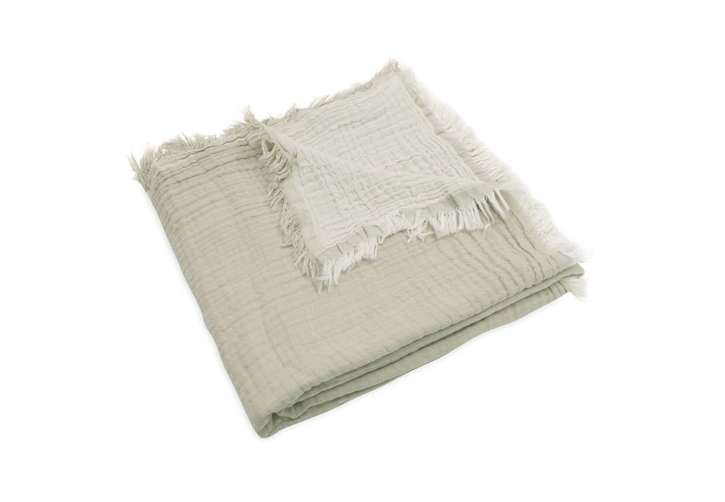 * Jollein Deken Ledikant 120x120cm | Fringe Olive Green/Ivory Gots