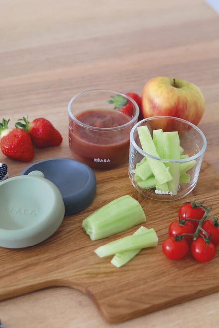 Béaba Glazen Bewaarpotjes 150ml Set van 2 | Mineral / Sage Green