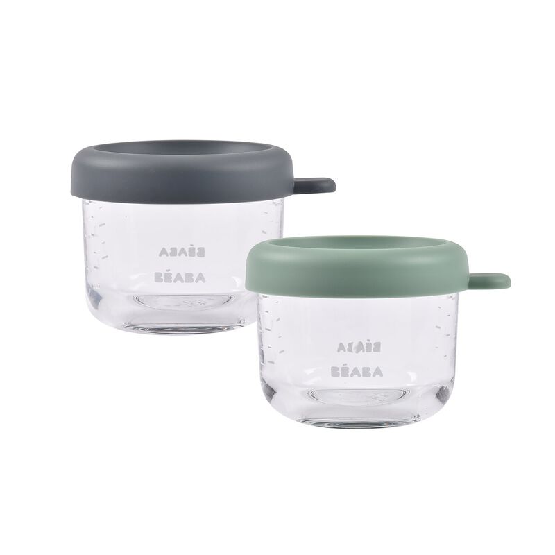 Béaba Glazen Bewaarpotjes 150ml Set van 2 | Mineral / Sage Green