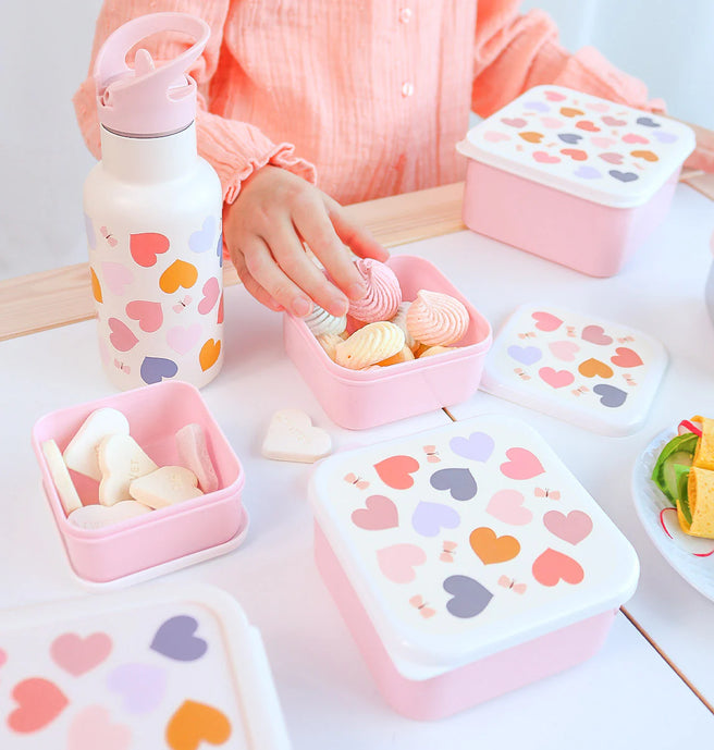 A Little Lovely Company Lunch & Snack Box Set met Hartjes-print