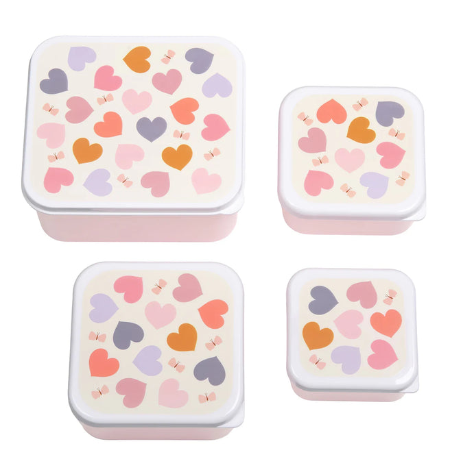 A Little Lovely Company Lunch & Snack Box Set met Hartjes-print