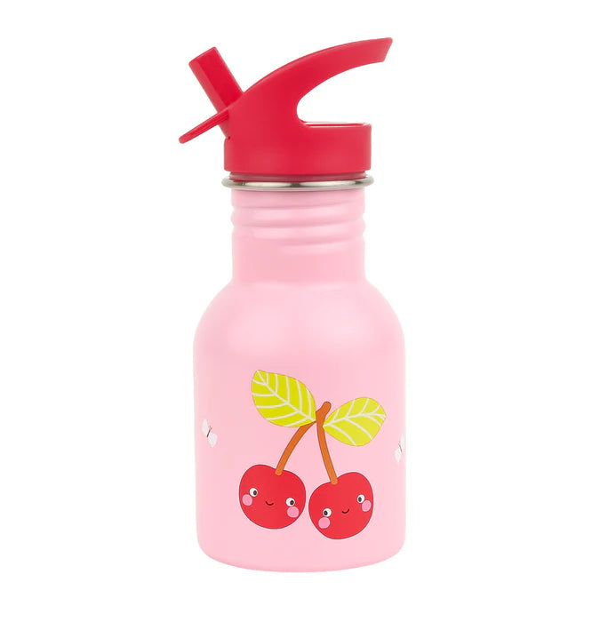 A Little Lovely Company Mini RVS Drinkfles 350ml | Happy Cherries