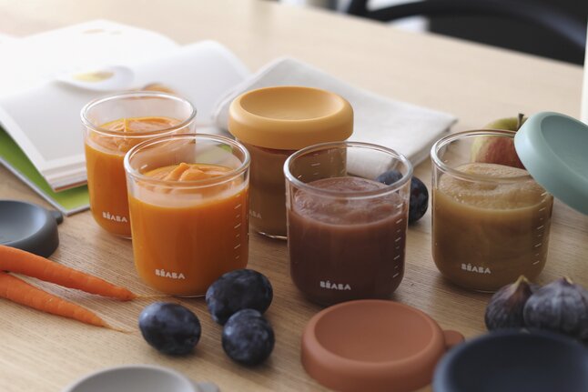 Béaba Glazen Bewaarpotjes 150ml Set 6 | Sunrise Color Mix