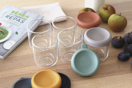 Béaba Glazen Bewaarpotjes 150ml Set 6 | Sunrise Color Mix