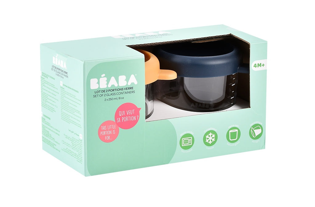 Béaba Glazen Bewaarpotjes 250ml Set 2 | Honey / Blue