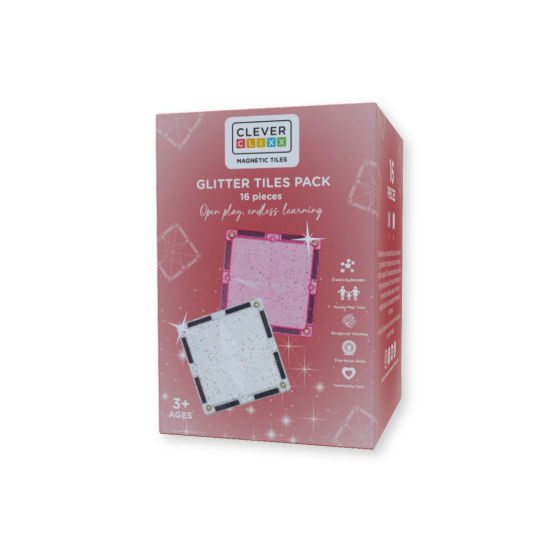 Cleverclixx Glitter Tiles Pack Transparent / Pink | 16 stuks