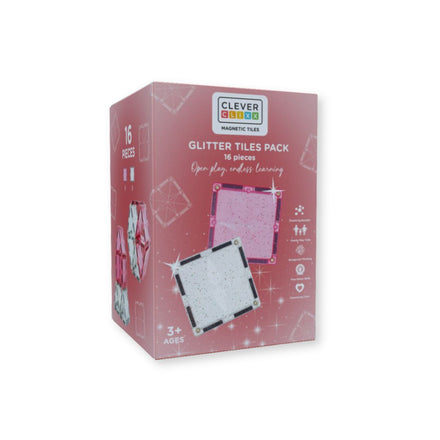 Cleverclixx Glitter Tiles Pack Transparent / Pink | 16 stuks