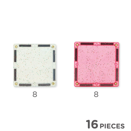 Cleverclixx Glitter Tiles Pack Transparent / Pink | 16 stuks