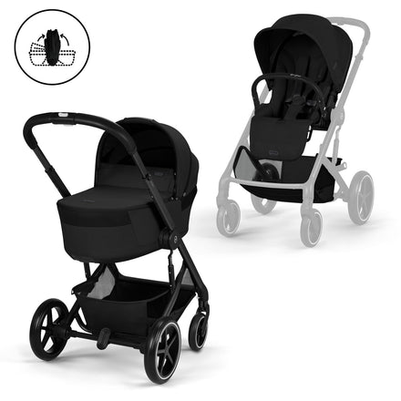 CYBEX Balios S Lux Moon Black met zwart frame en Foldable Carry Cot, De Gele Flamingo