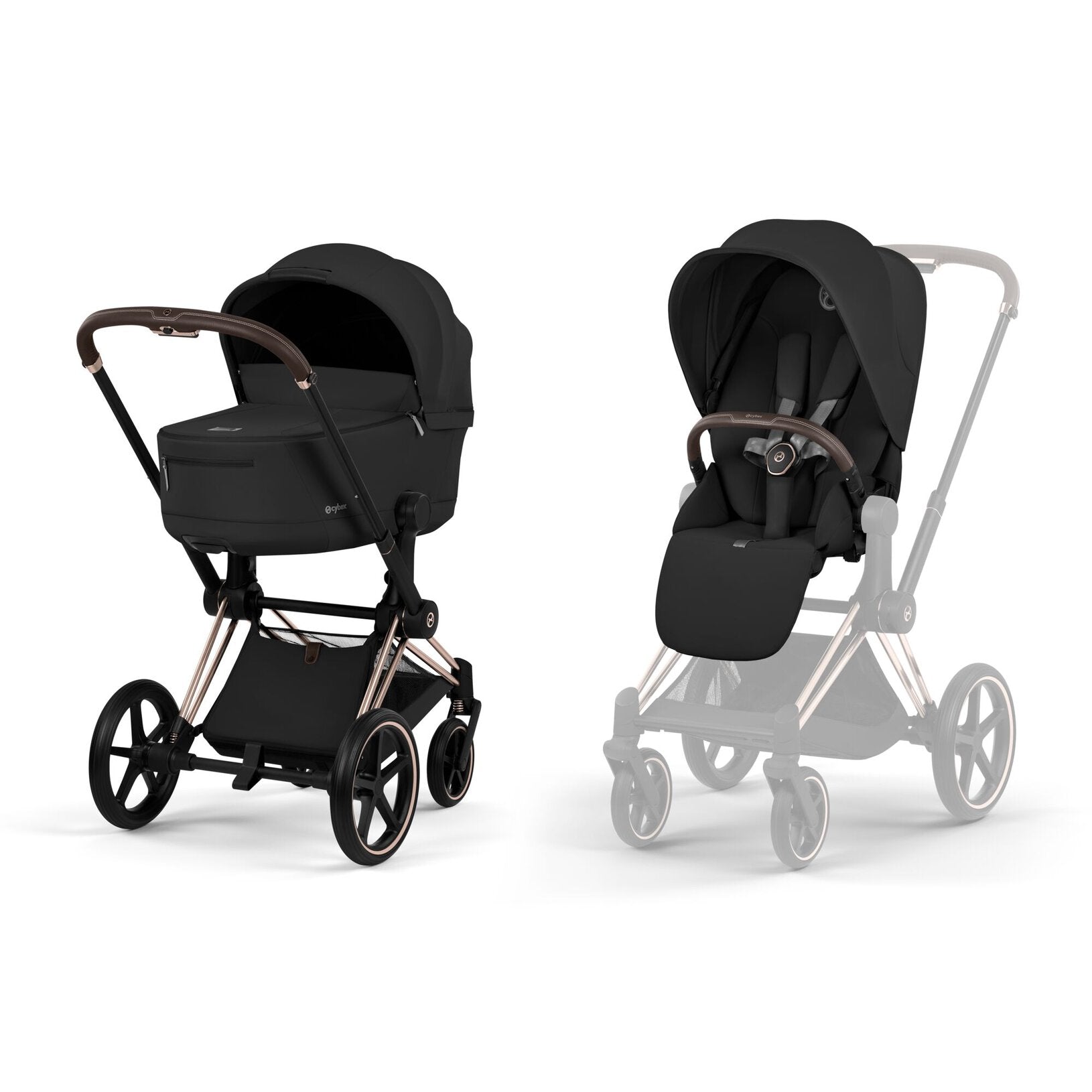 CYBEX Priam incl. Foldable Carry Cot | Sepia Black (Rosegold Frame)