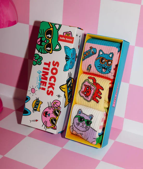 Hello Hossy Kousen Socks Cats Set 3 paar