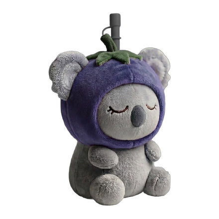 Asobu Fuzzie Koala knuffel drinkbeker, een grijze koala met een grote paarse bosbessenmuts