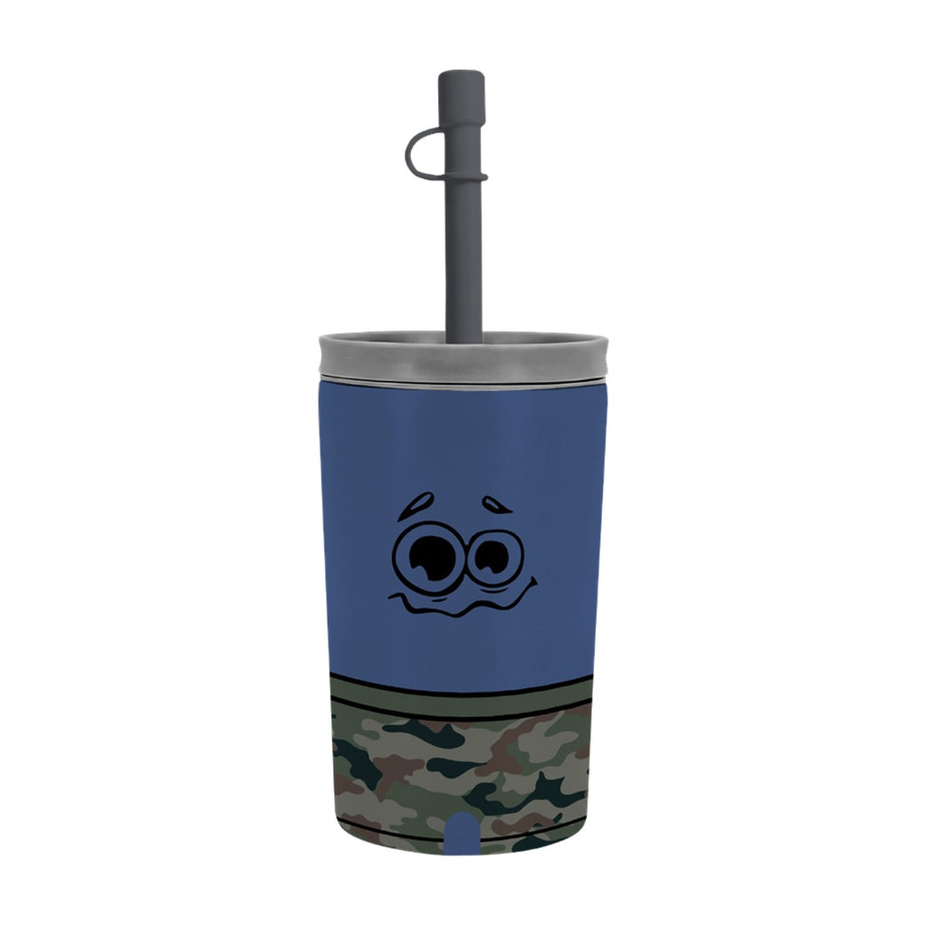 Uitneembare RVS-beker van de Asobu Fuzzie Koala, blauw met een camouflageprint onderaan