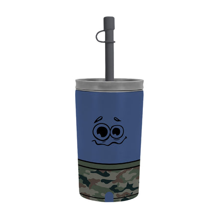 Uitneembare RVS-beker van de Asobu Fuzzie Koala, blauw met een camouflageprint onderaan