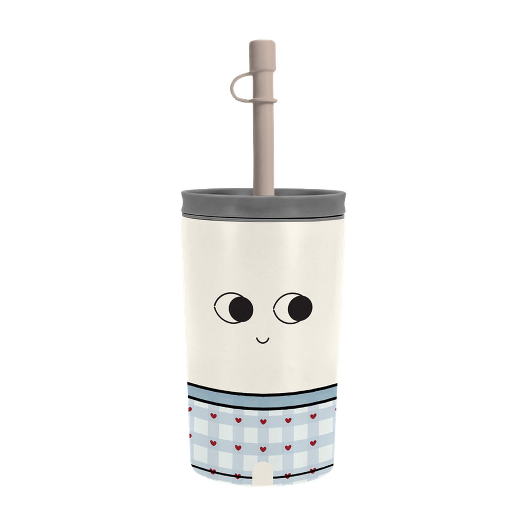 Uitneembare RVS-beker van de Asobu Fuzzie Schaap, crème met een lichtblauwe print onderaan
