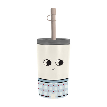 Uitneembare RVS-beker van de Asobu Fuzzie Schaap, crème met een lichtblauwe print onderaan