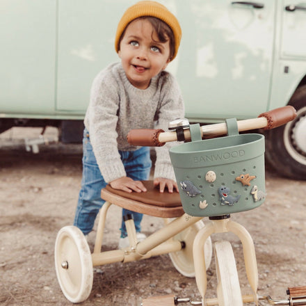 Banwood Fietsmandje Pin & Ride Clay biedt plaats aan een drinkfles, De Gele Flamingo