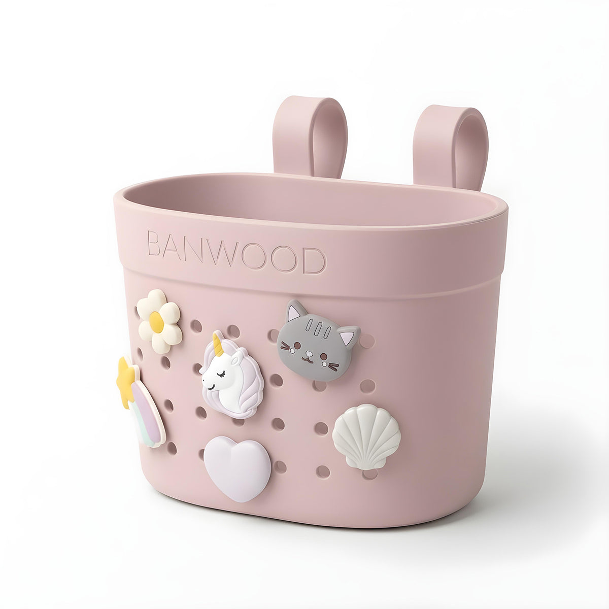 Banwood Fietsmandje Pin & Ride Faded Pink, fietsmandje voor kinderen bij De Gele Flamingo