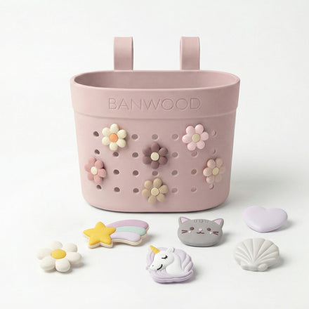 Banwood Fietsmandje Pin & Ride Faded Pink klik je vast op elke Banwood fiets, De Gele Flamingo