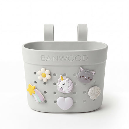 Banwood Fietsmandje Pin & Ride Ivory biedt plaats aan een drinkfles, De Gele Flamingo