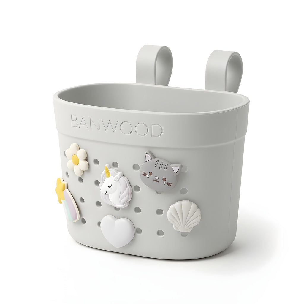 Fietsmandje Pin & Ride Ivory van Banwood met ruimte voor een knuffel, De Gele Flamingo
