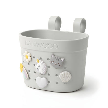 Fietsmandje Pin & Ride Ivory van Banwood met ruimte voor een knuffel, De Gele Flamingo