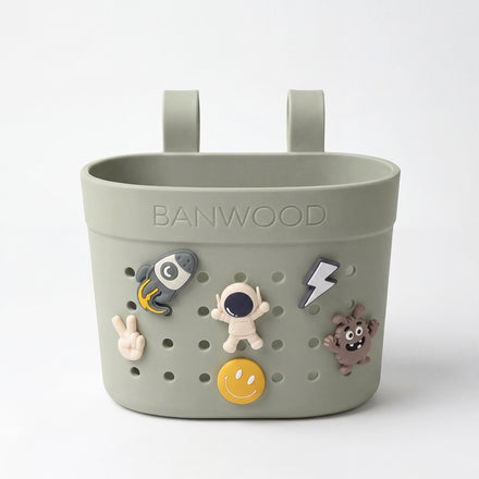 Banwood Fietsmandje Pin & Ride Olive biedt plaats aan een drinkfles, De Gele Flamingo