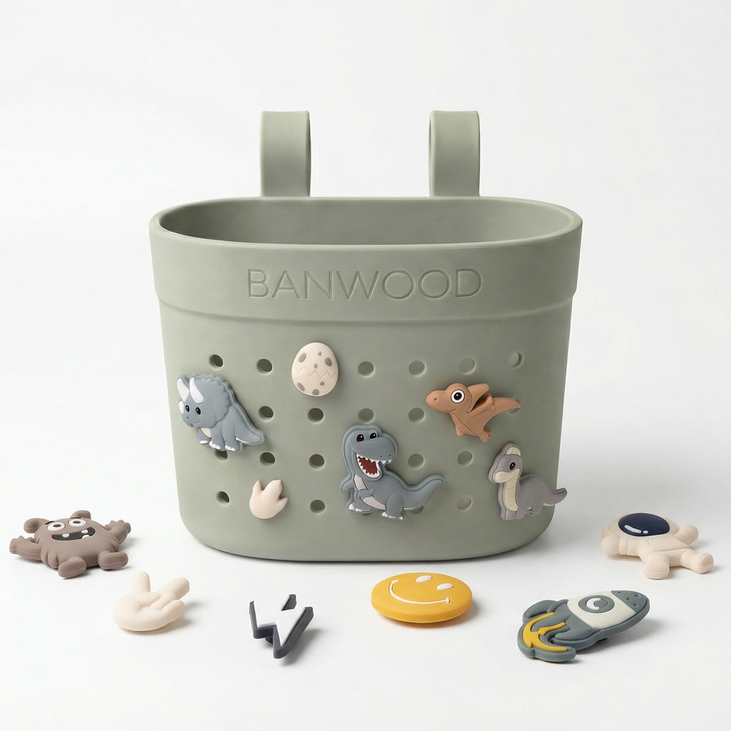Banwood Fietsmandje Pin & Ride Olive voor snacks onderweg, te koop bij De Gele Flamingo