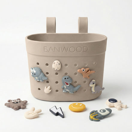 Fietsmandje Pin & Ride Sand van Banwood versier je met Banwood Pins, De Gele Flamingo