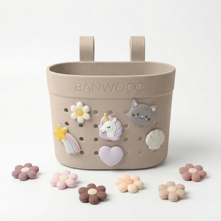 Banwood Fietsmandje Pin & Ride Sand voor snacks onderweg, te koop bij De Gele Flamingo