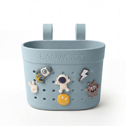 Banwood Fietsmandje Pin & Ride Teal biedt plaats aan een drinkfles, De Gele Flamingo