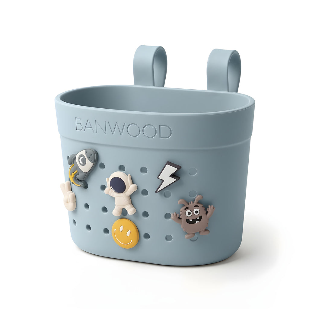 Fietsmandje Pin & Ride Teal van Banwood met ruimte voor een knuffel, De Gele Flamingo