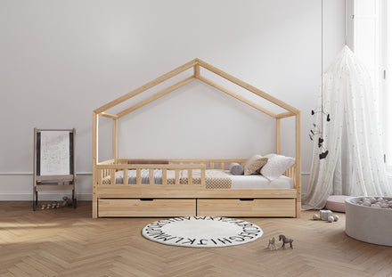 Bedhuisje Amsterdam met lades vooraanzicht, houten huisbed met opbergruimte